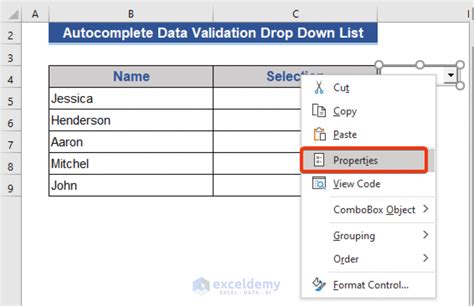 Creating a dropdown list using data validation