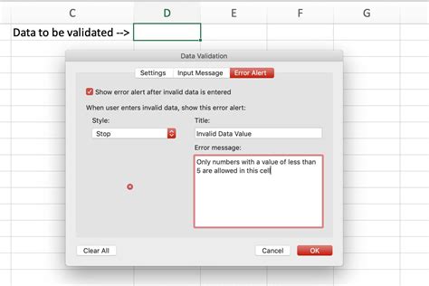 Data Validation Error in Excel