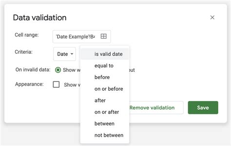 Data Validation Examples in Google Sheets