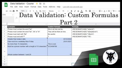 Data Validation Formulas in Google Sheets