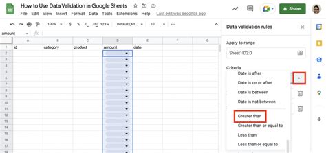 Data Validation in Google Sheets