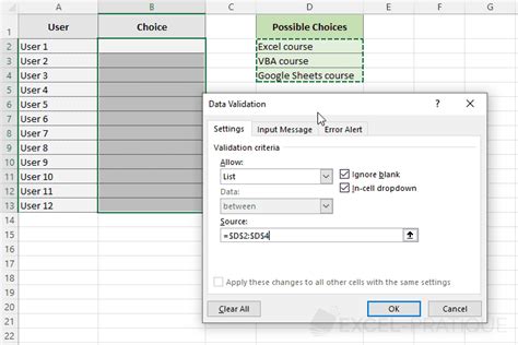 Data Validation Range of Cells