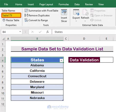 Data Validation Table