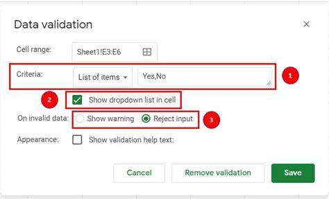 Data Validation Yes No Dropdown