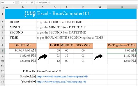 Using the HOUR, MINUTE, and SECOND functions to extract time components