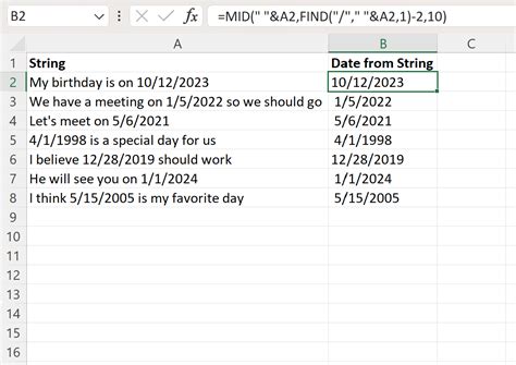 Extracting dates from text in Excel