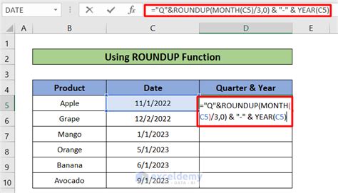 Date to quarter and year formula