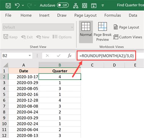 Date to Quarter Formula in Excel