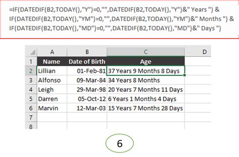 DATEDIF function for age calculation