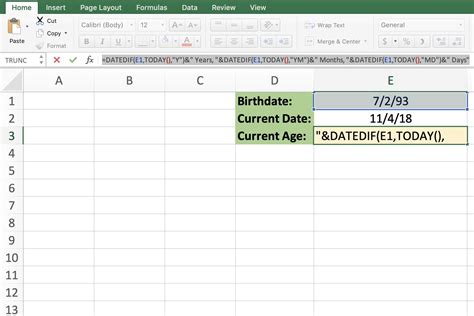 Calculating age using the DATEDIF function