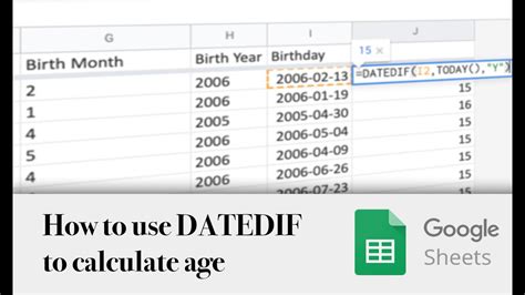 DATEDIF Function in Google Sheets