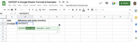 DATEDIF Function in Google Sheets