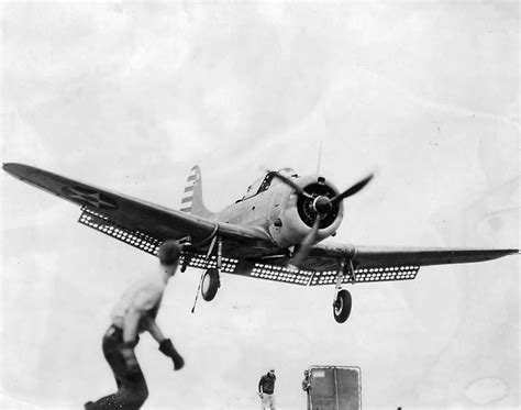 Dauntless dive bomber on landing