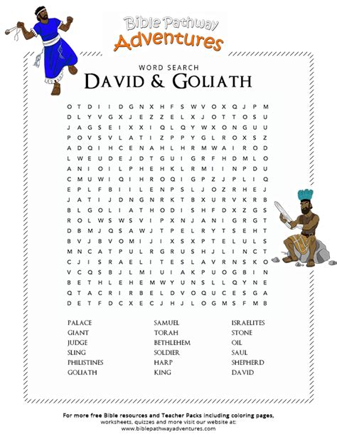 David and Goliath word search for kids