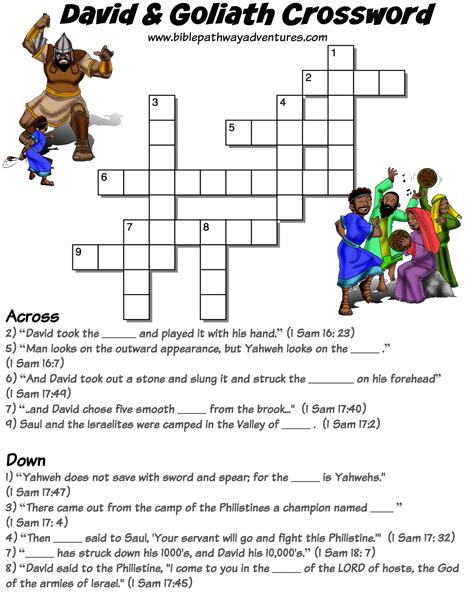 David and Goliath worksheets for kids