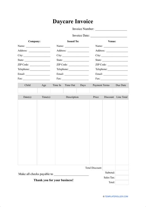 Daycare Invoice Template Example 1