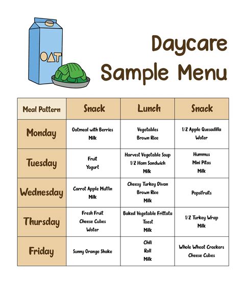 Daycare Lunch Menu Template