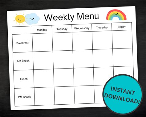 Daycare Meal Planning Template PDF