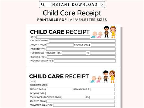 Daycare Receipt Book Template