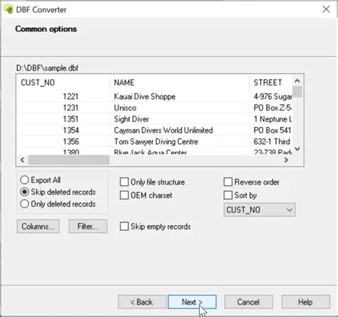 DBF to CSV conversion