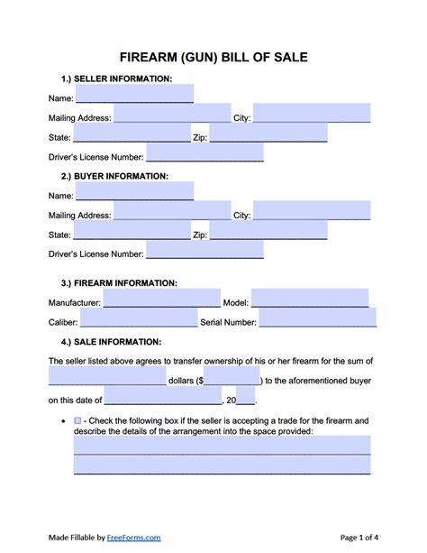 Dealer Firearm Bill of Sale Template