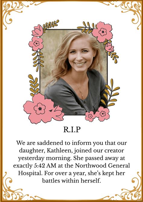 Death announcement template with image