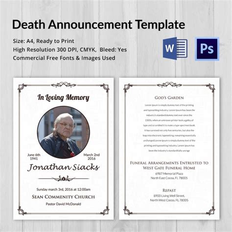 Death announcement template with quotes