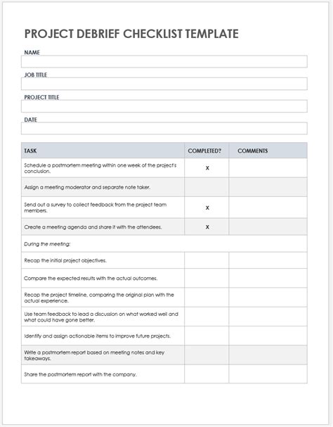 Debrief Template Example