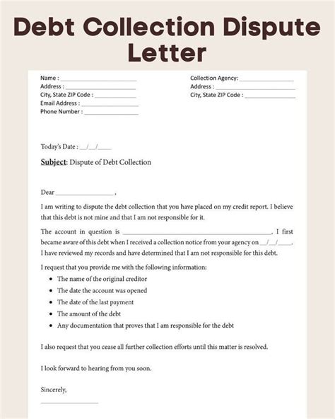 Debt Collection Dispute Letter Template