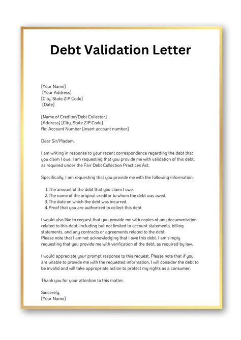 Debt validation letter template