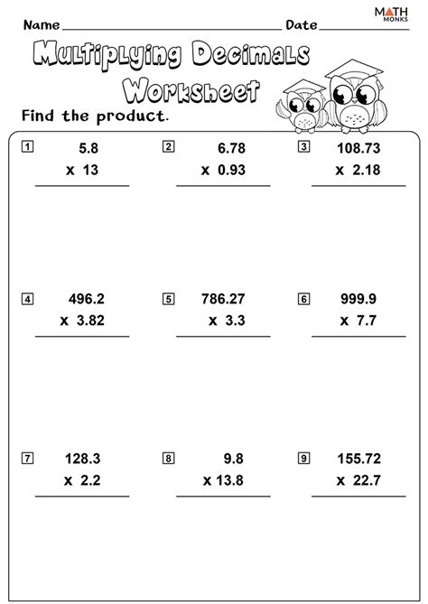 Decimal Multiplication Worksheets for Grade 7