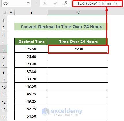 Converting decimal to time using TEXT function