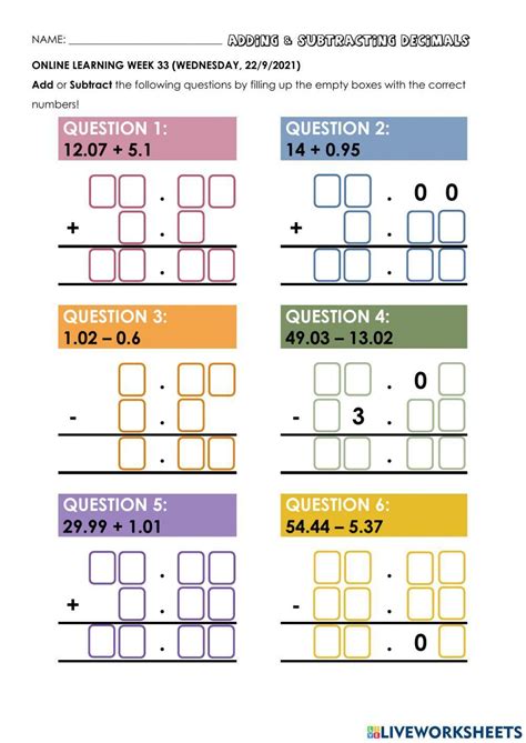 Decimals Worksheet with Real-World Application