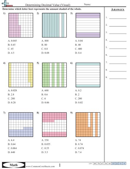 Decimals Worksheet with Visual Aid