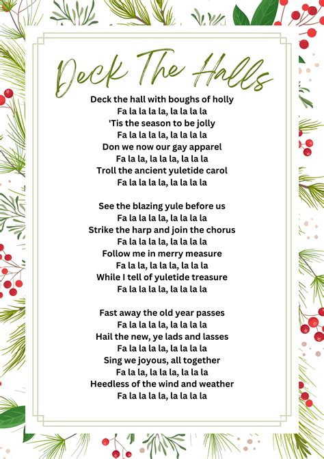 Deck the Halls Printable Lyrics