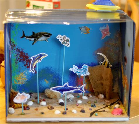 Deep-sea diorama printable with whales and dolphins