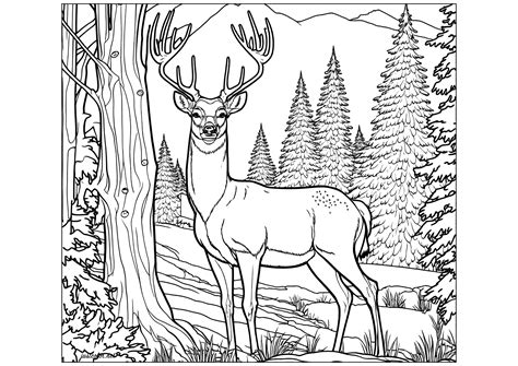 Deer in Forest Coloring Page