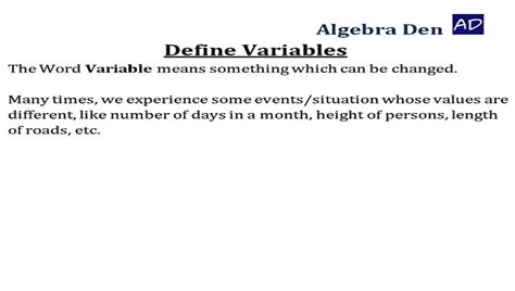 Define the variables in Excel