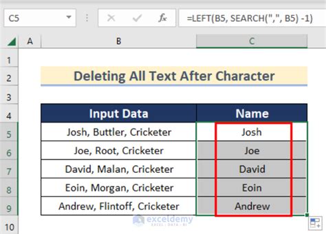 Deleting everything after a character in Excel using the FIND and LEN functions