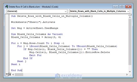 Delete Blank Rows in Excel VBA Method 4