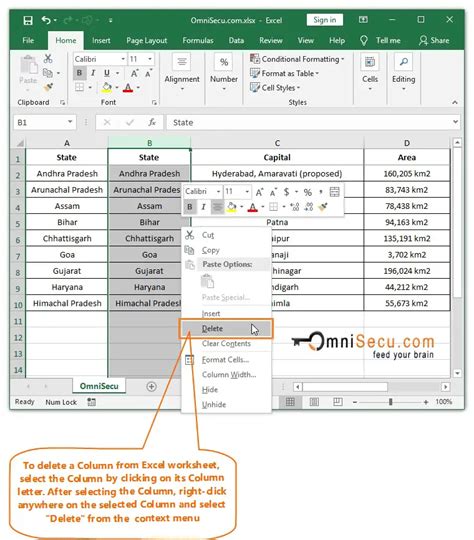 Deleting columns to the right