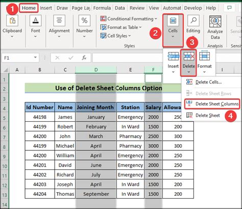 Delete columns to the right example 1