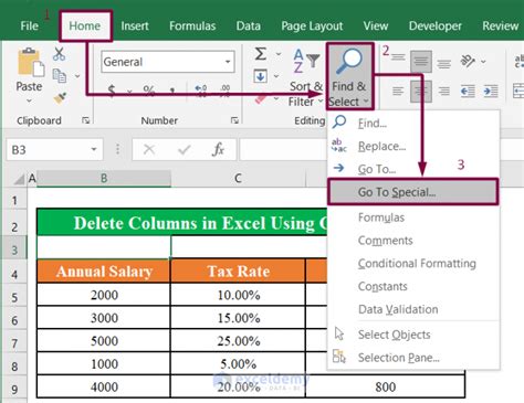 Delete columns to the right example 3