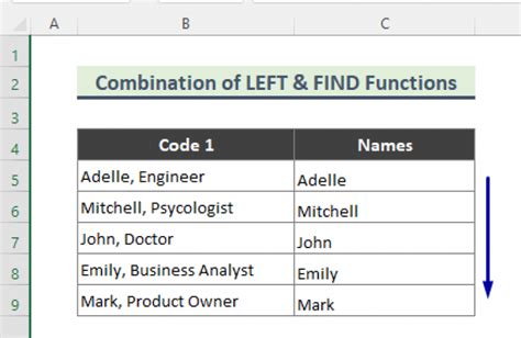 Using the LEFT and FIND functions in Excel