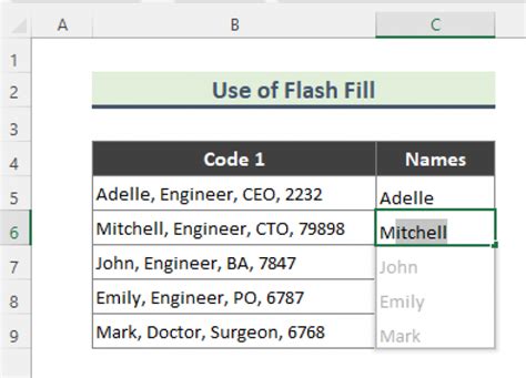 Using the FLASH FILL feature in Excel