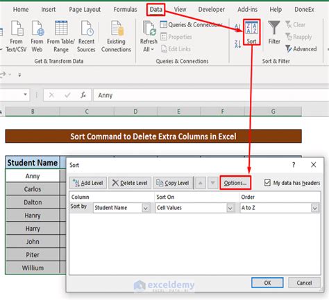 Delete extra columns in Excel