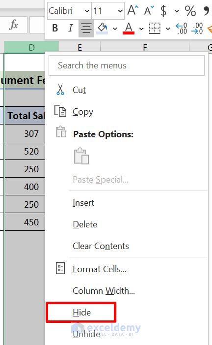 Delete Hidden Columns in Excel