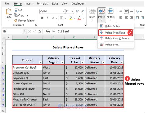 Delete Rows in Excel using Filter Function