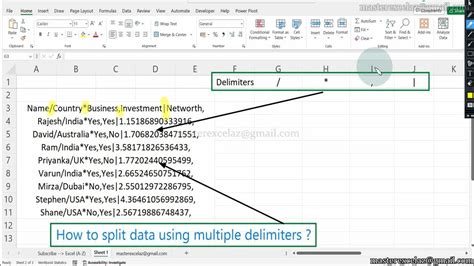 Using delimiters in Excel