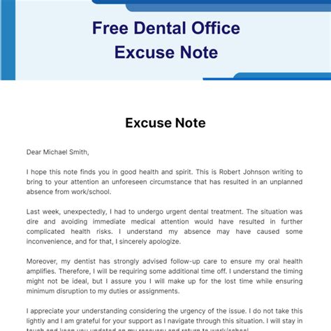 Dental Excuse Note Sample